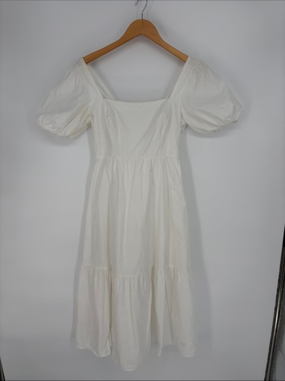 🥥 ASTR cotton creamy white Puff Sleeve Square Neck Midi Dress milkmaid